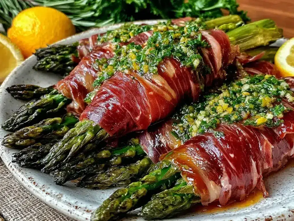 crispy asparagus wrapped in prosciutto - featured image