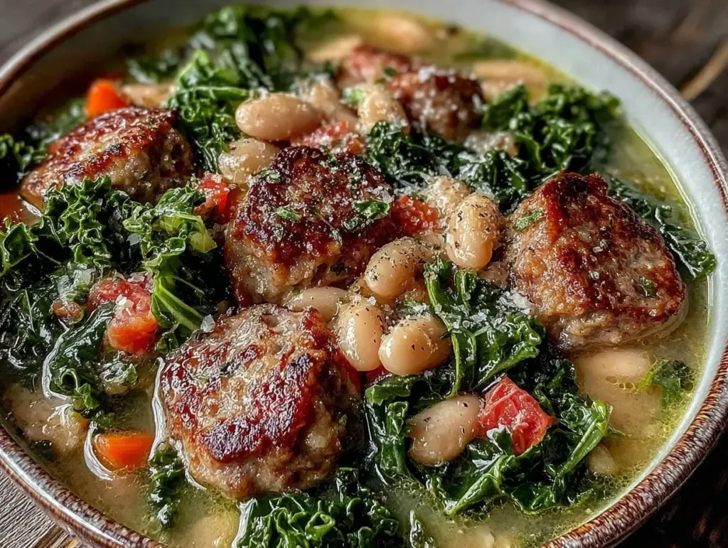 crockpot tuscan white bean sausage and kale soup - featured image