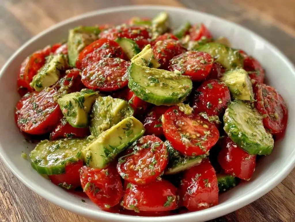cucumber tomato avocado salad - featured image