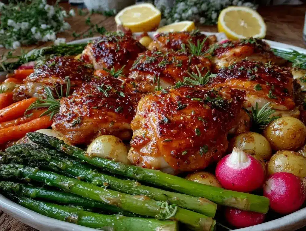 easy crispy sheet pan lemon herb chicken - featured image