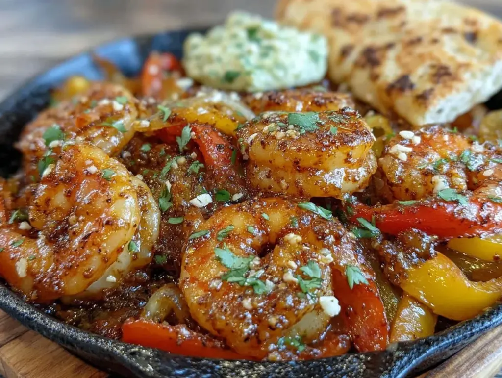 easy one-pan shrimp fajitas - featured image