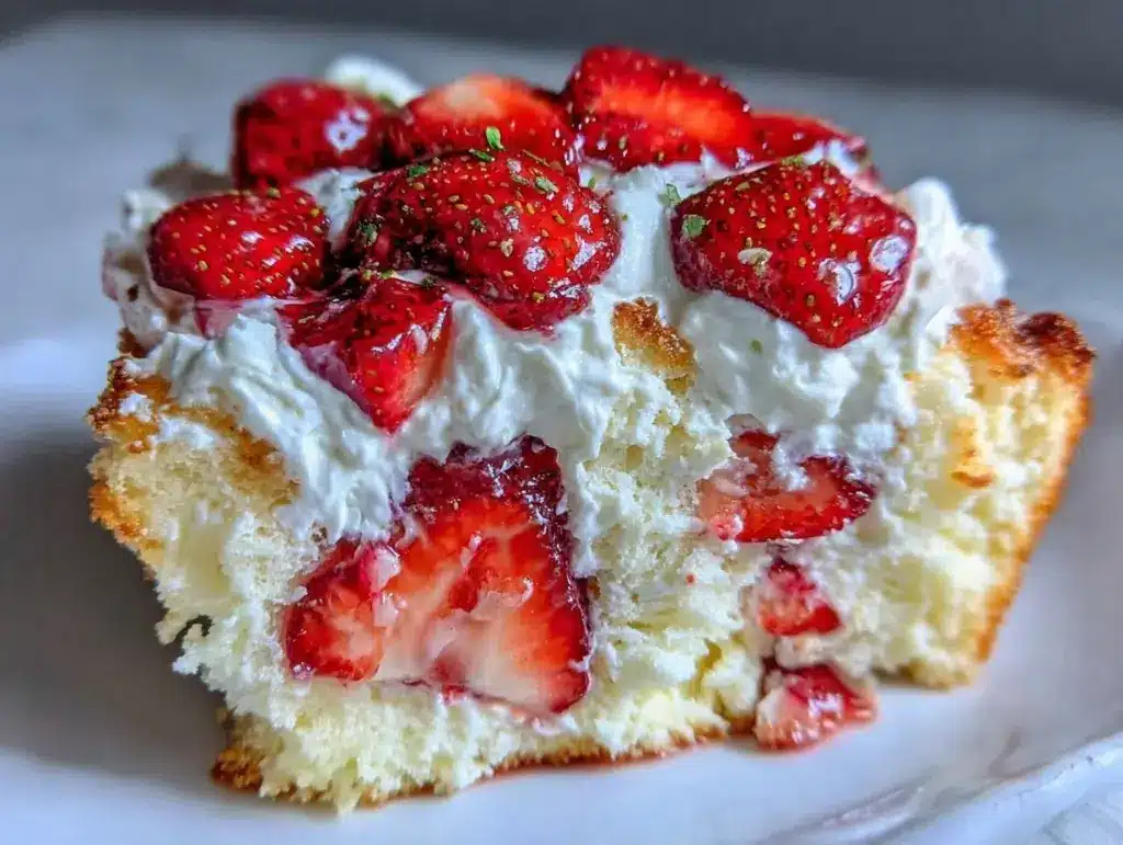 fluffy strawberry angel food cake - featured image