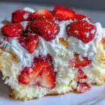 fluffy strawberry angel food cake - featured image