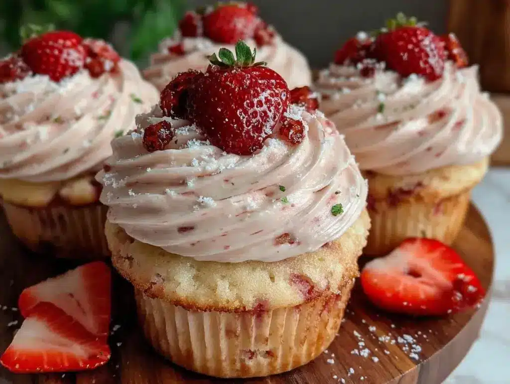 fluffy strawberry shortcake cupcakes - featured image