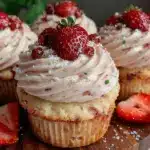 fluffy strawberry shortcake cupcakes - featured image