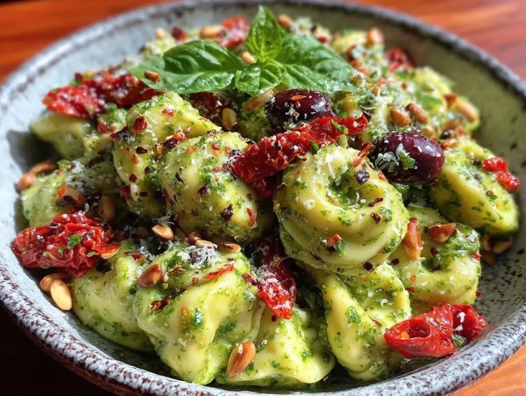 fresh cold pesto tortellini salad - featured image