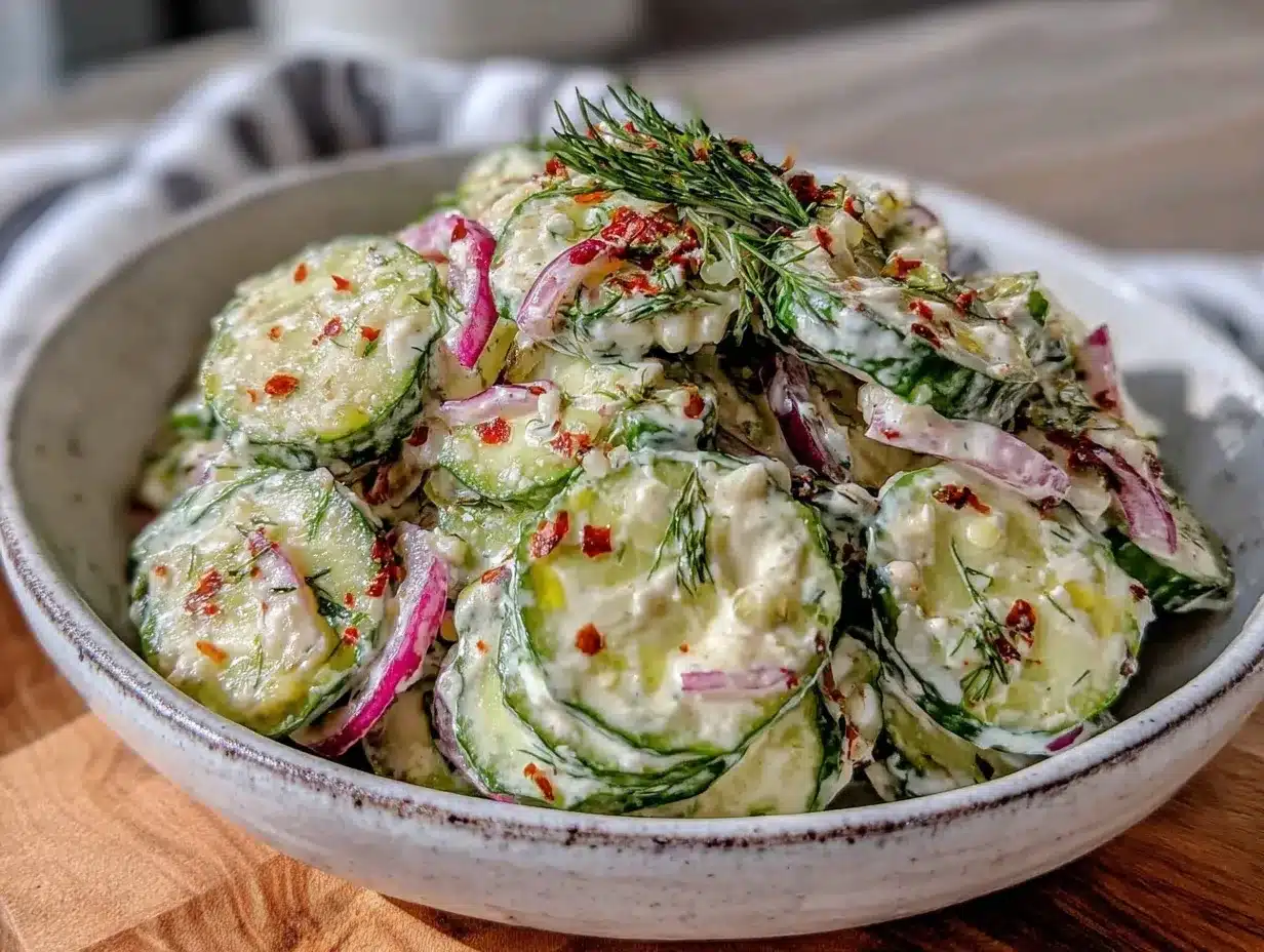 fresh creamy cucumber dill salad preparation steps