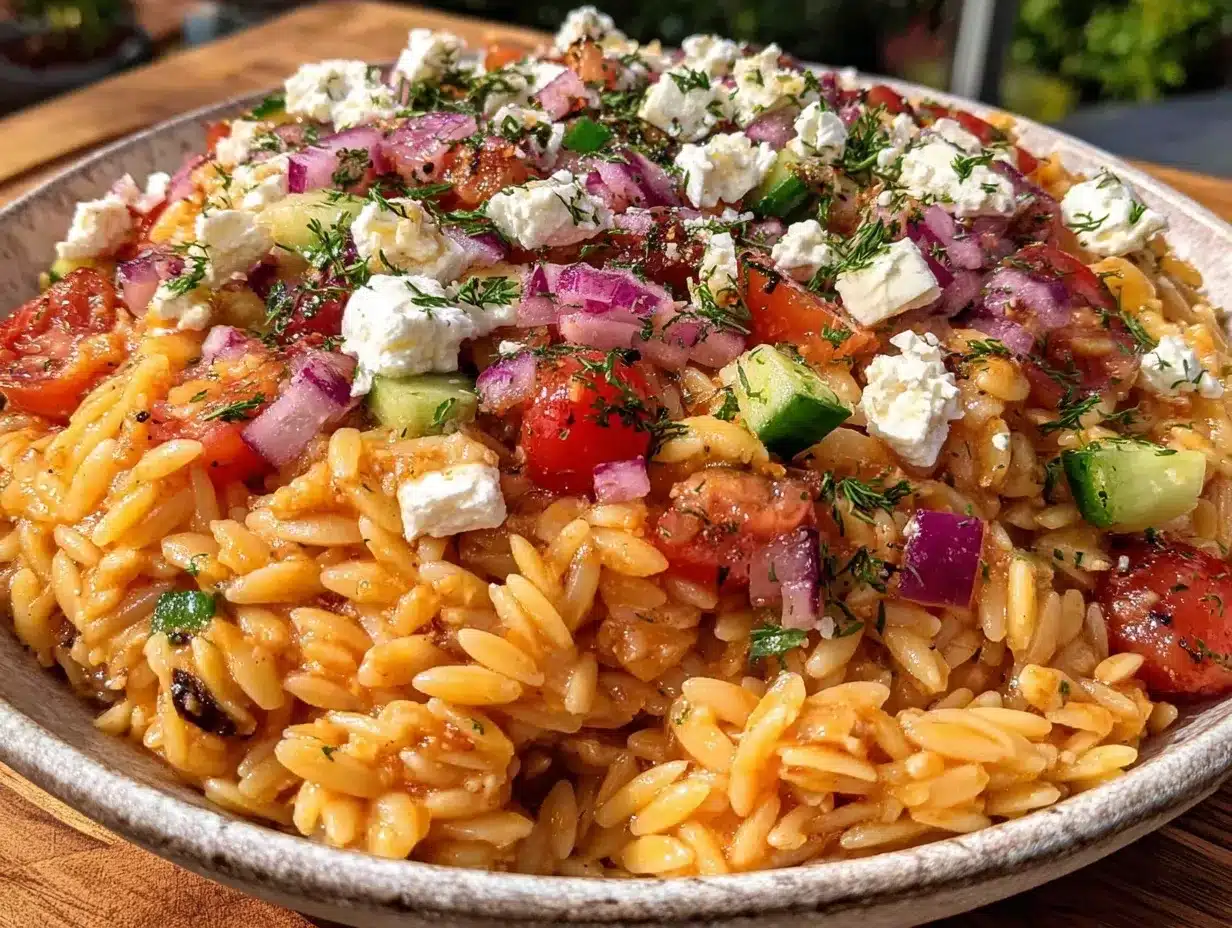 Fresh Greek Orzo Pasta Salad preparation steps