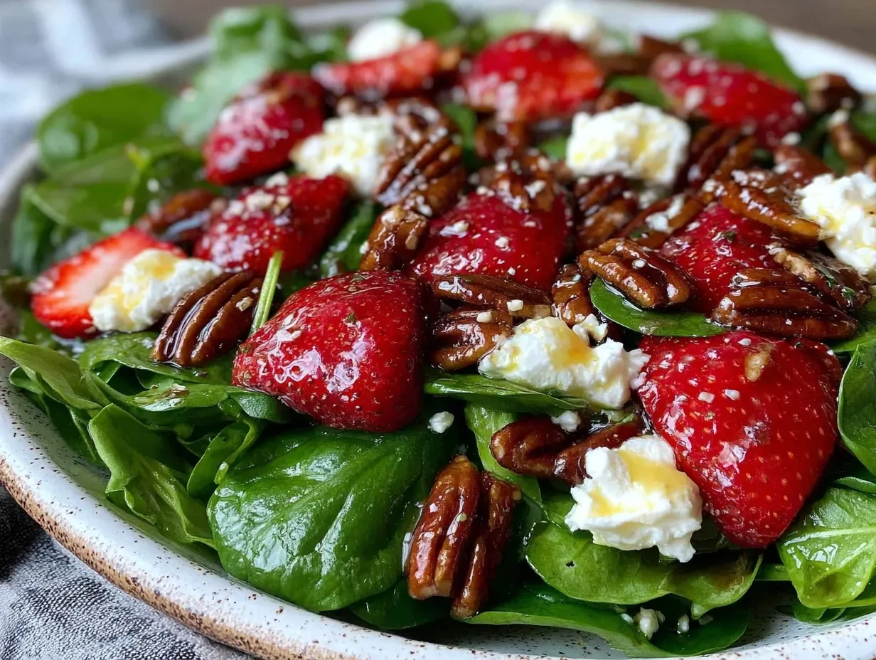 fresh strawberry spinach pecan salad preparation steps