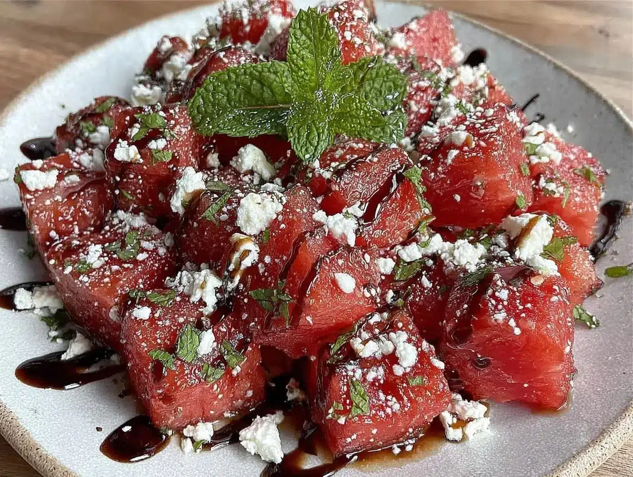 fresh watermelon feta mint salad preparation steps
