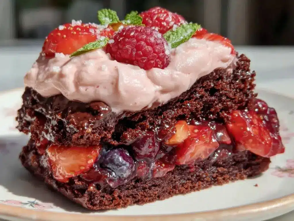 fudgy strawberry earthquake cake - featured image