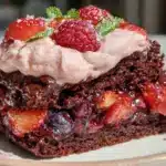 fudgy strawberry earthquake cake - featured image