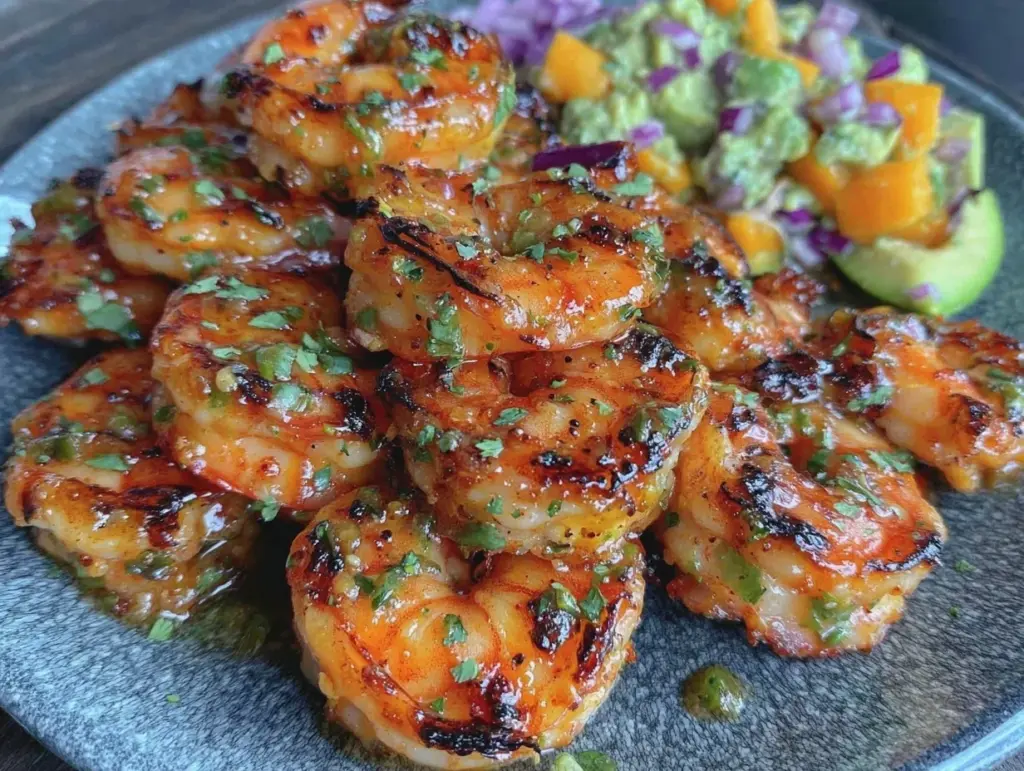 garlic butter grilled shrimp skewers - featured image