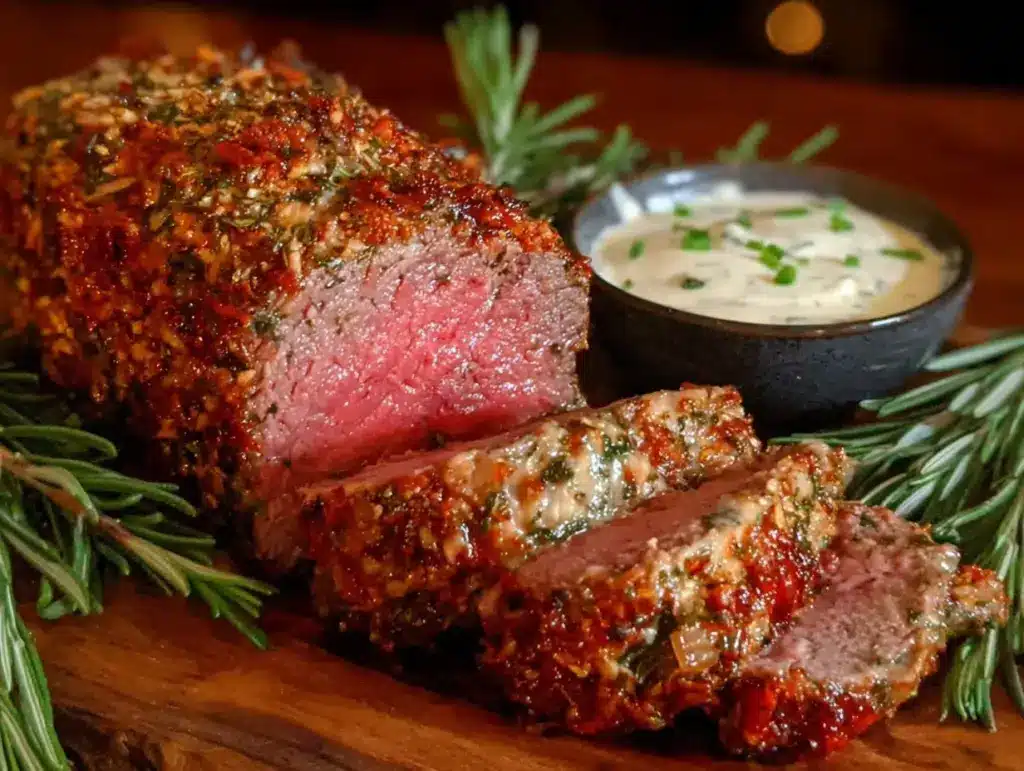 garlic-herb crusted beef tenderloin - featured image