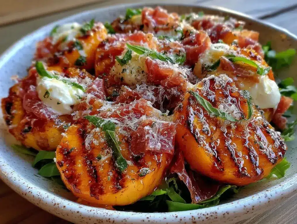 grilled peach burrata salad - featured image