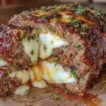 juicy meatloaf stuffed with mozzarella and sun-dried tomatoes - featured image