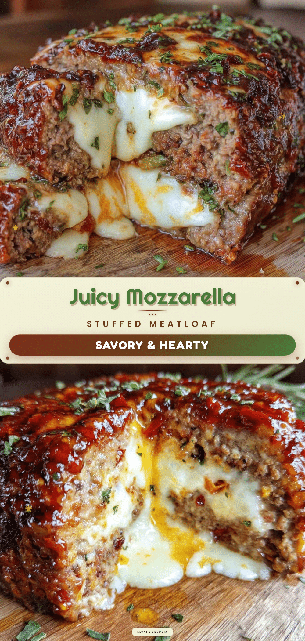 juicy meatloaf stuffed with mozzarella and sun-dried tomatoes recipe