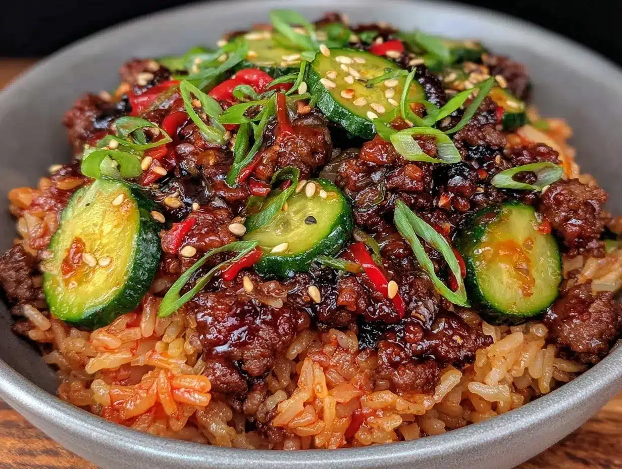 Korean ground beef bowl preparation steps