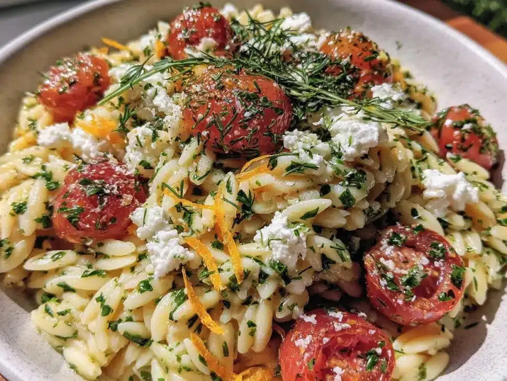 lemon herb orzo salad - featured image