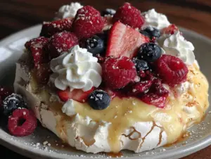 light lemon curd pavlova - featured image