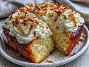 moist coconut poke cake - featured image