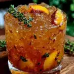 peach bourbon smash cocktail - featured image