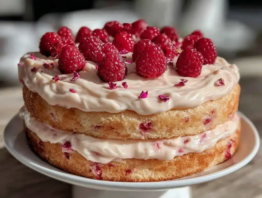 raspberry rose chiffon cake - featured image