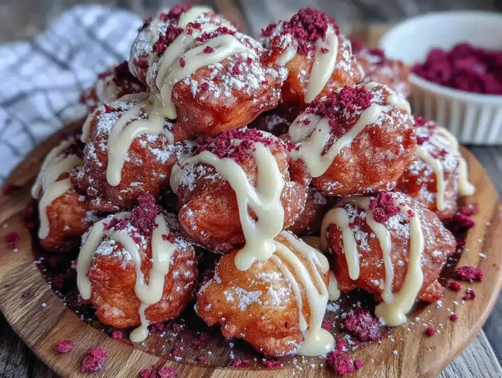 red velvet funnel cake bites - featured image
