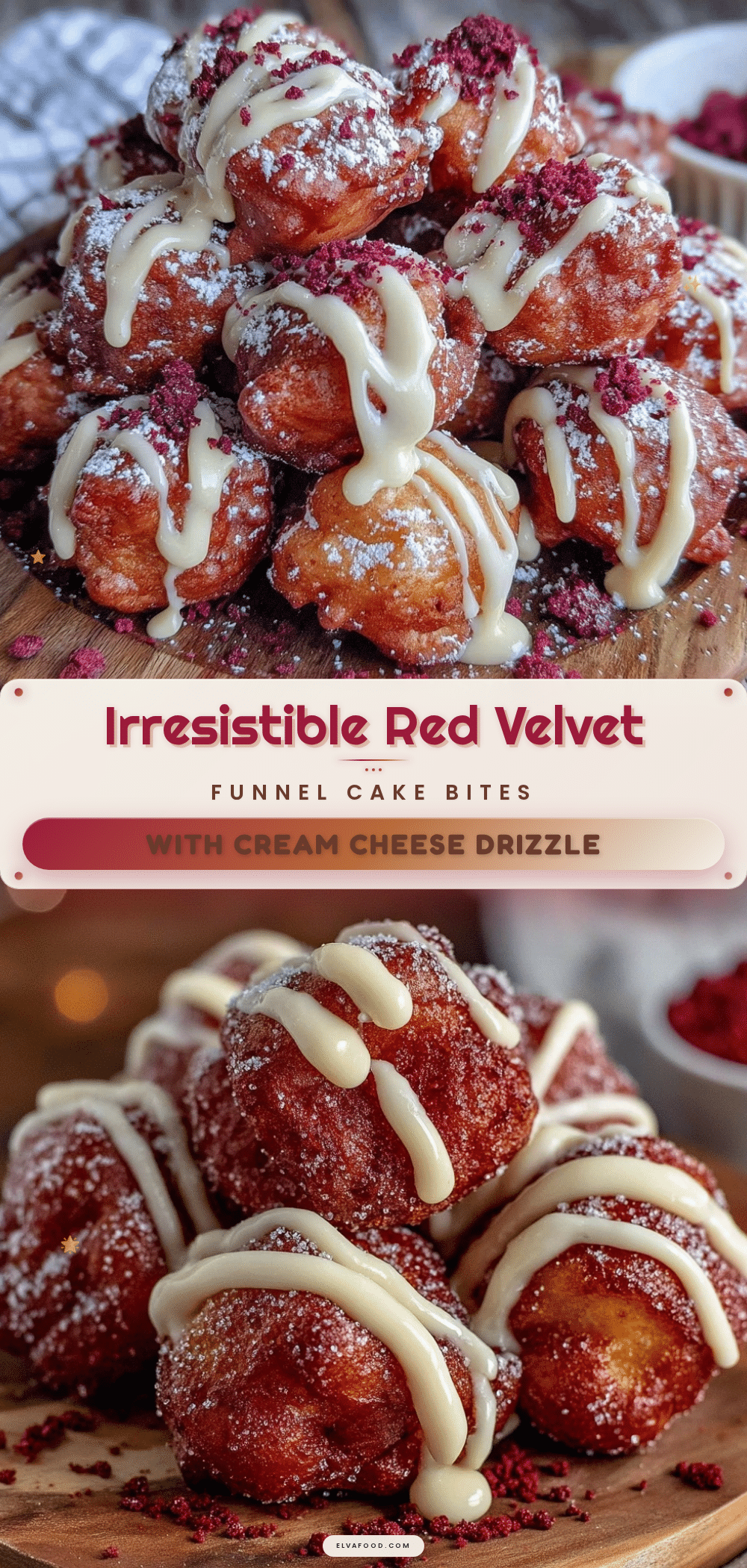 red velvet funnel cake bites recipe