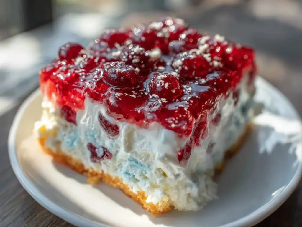 Red White and Blue Layered Jello Poke Cake - featured image