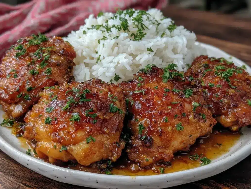 slow cooker honey garlic chicken thighs - featured image