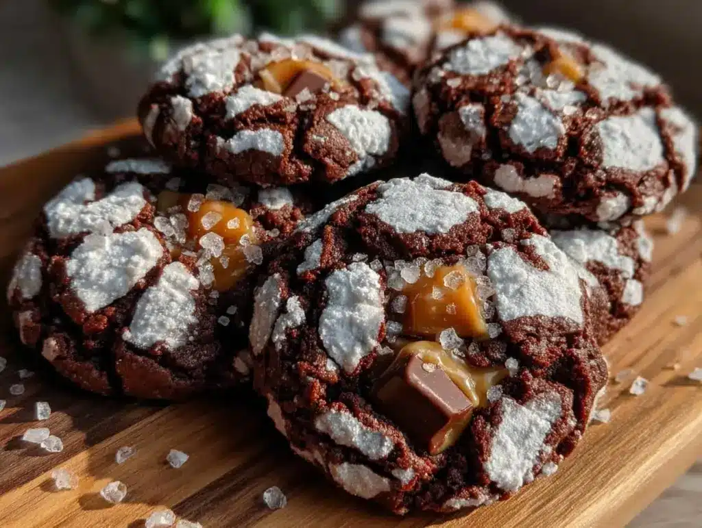 brown butter toffee chocolate crinkle cookies - featured image