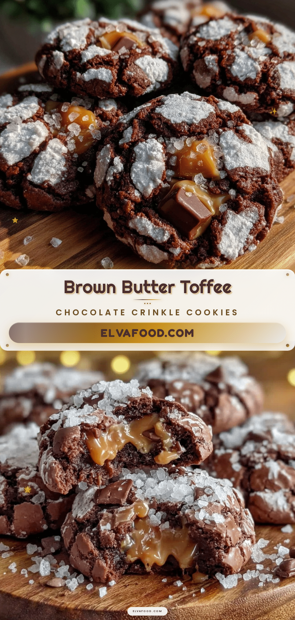 brown butter toffee chocolate crinkle cookies recipe