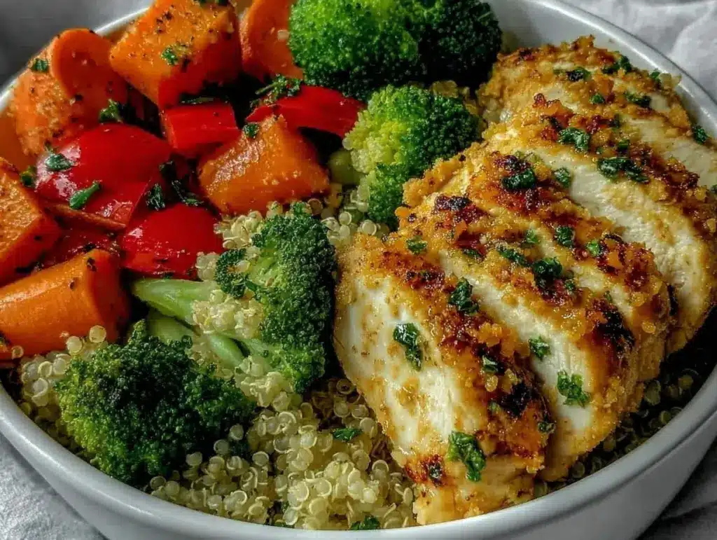 chicken quinoa meal prep bowl - featured image