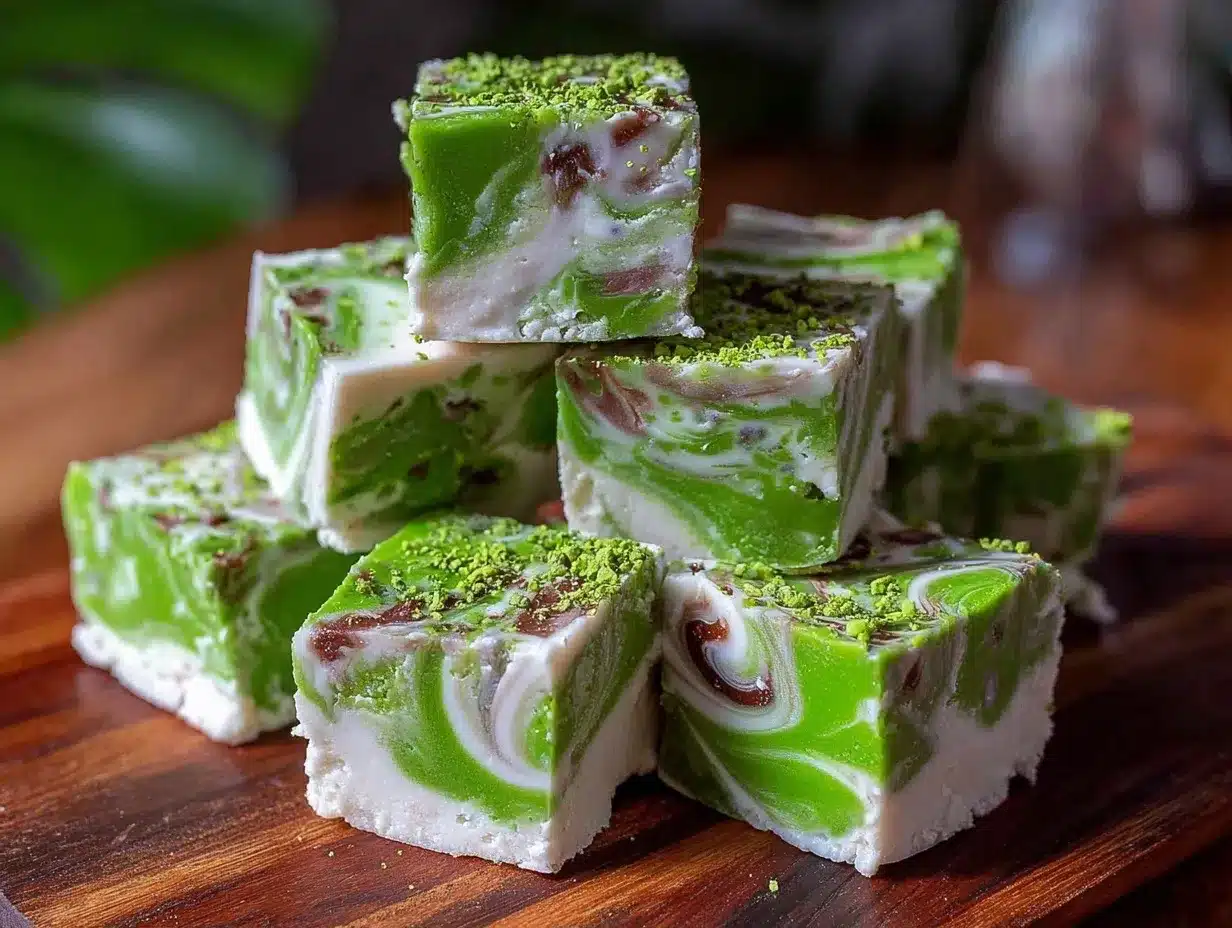 Creamy Frankenstein Matcha White Chocolate Fudge Squares preparation steps