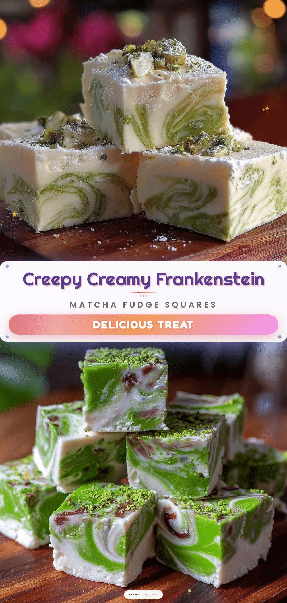 Creamy Frankenstein Matcha White Chocolate Fudge Squares recipe