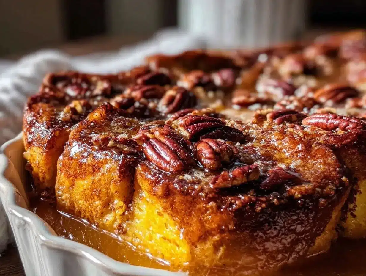 creamy pumpkin butter overnight french toast casserole preparation steps