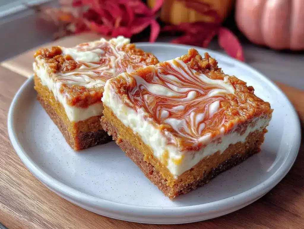 creamy pumpkin cream cheese swirl bars - featured image