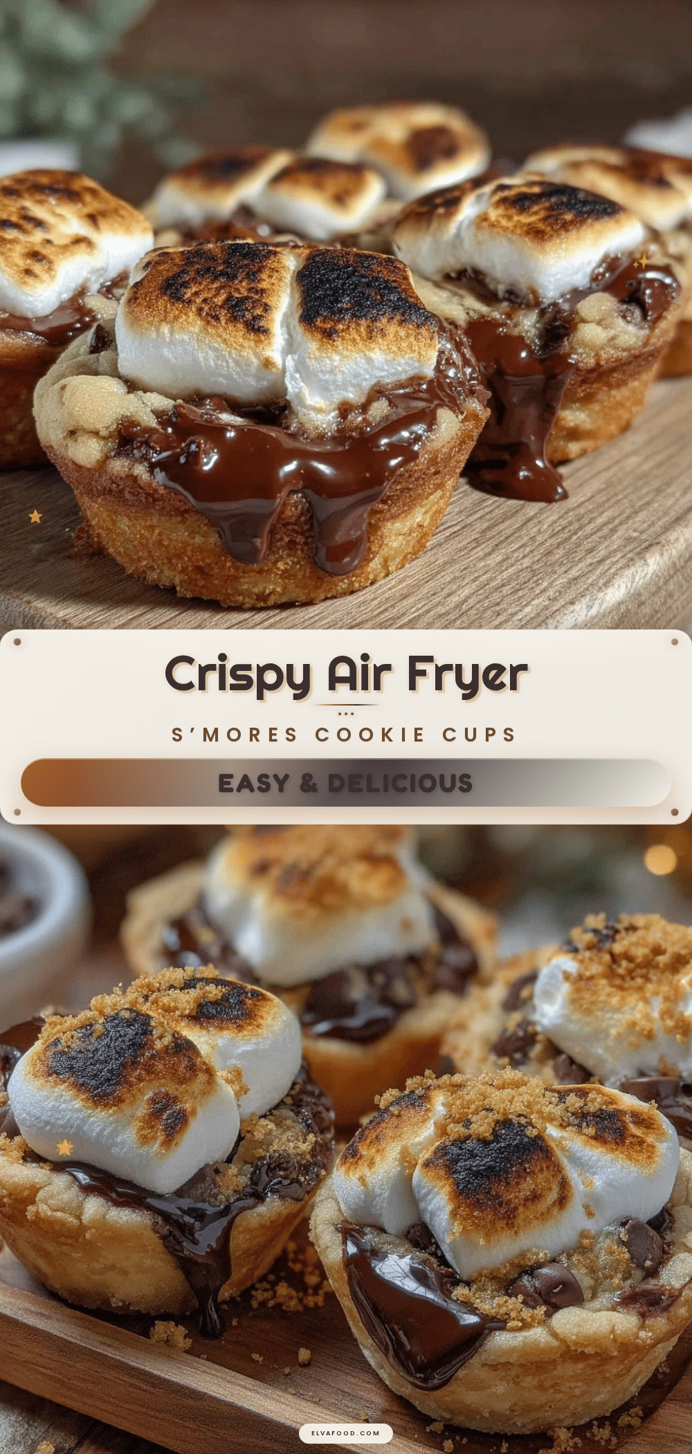 crispy air fryer s’mores stuffed cookie cups recipe