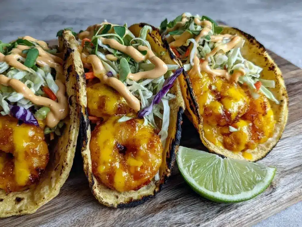 crispy bang bang shrimp tacos - featured image