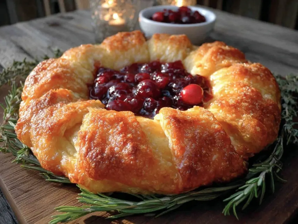 crispy brie puff pastry wreath - featured image