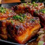 crispy cast iron maple glazed pork belly - featured image