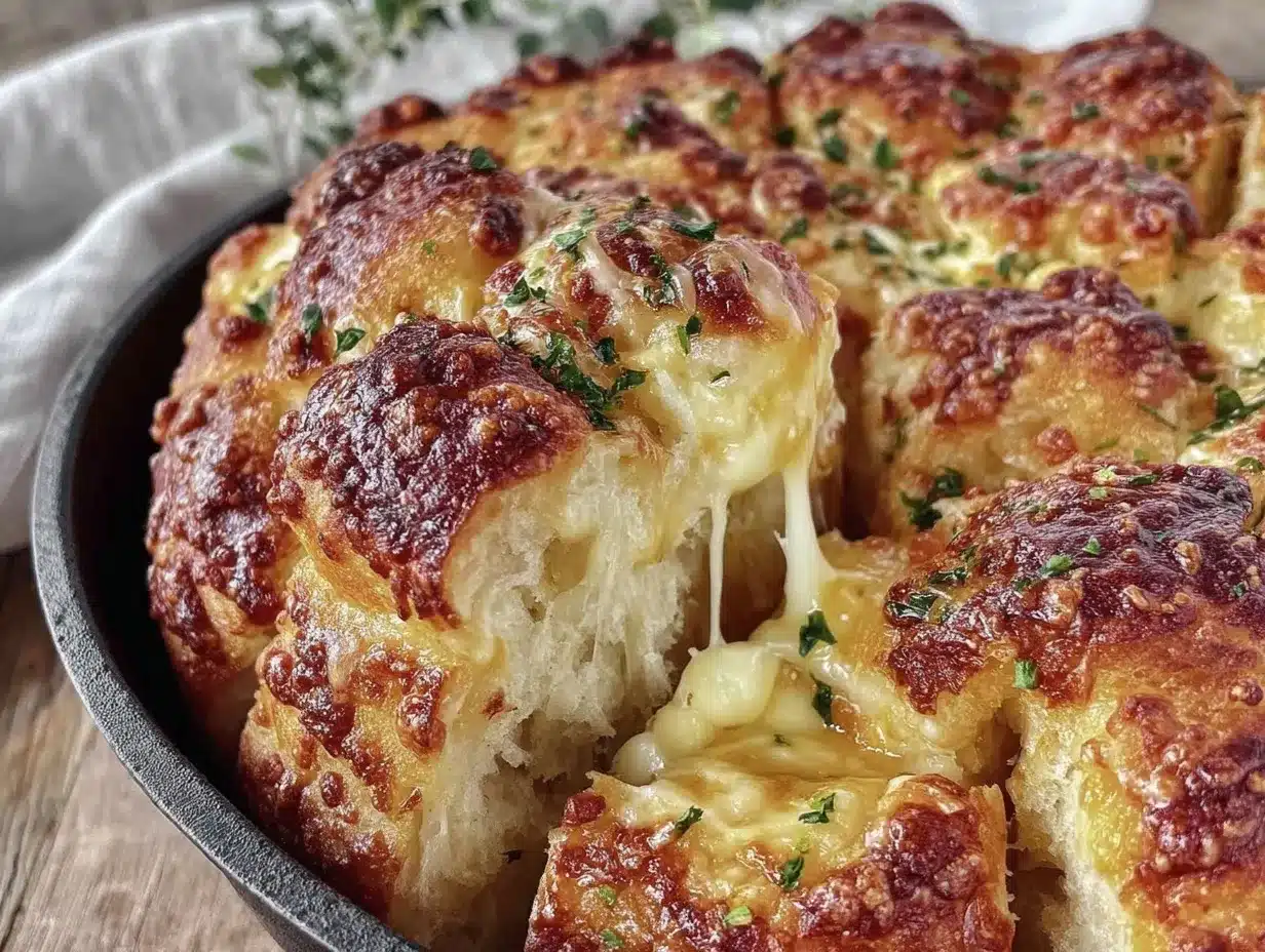 crispy cheesy pull-apart garlic butter skillet bread preparation steps