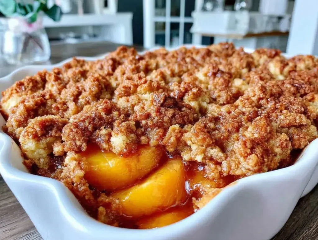 easy peach cobbler dump cake - featured image