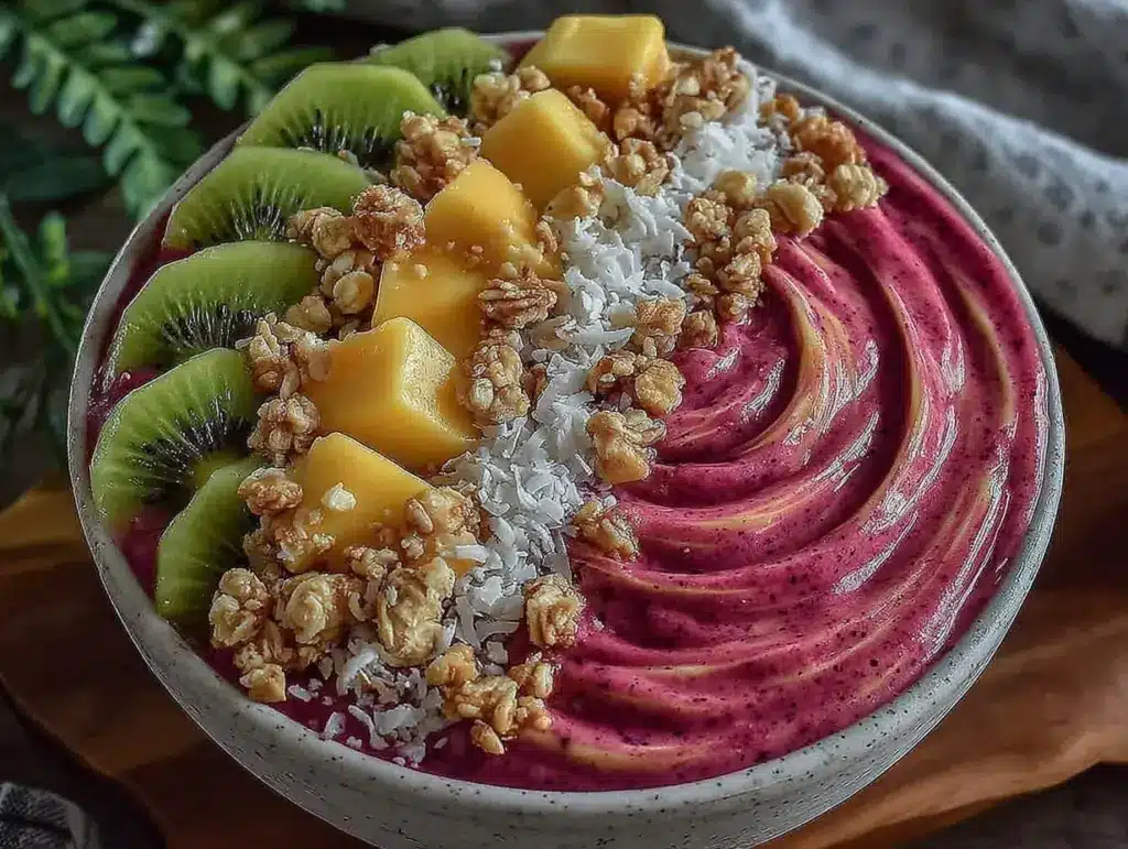 fresh pitaya pink dragon fruit smoothie bowl - featured image