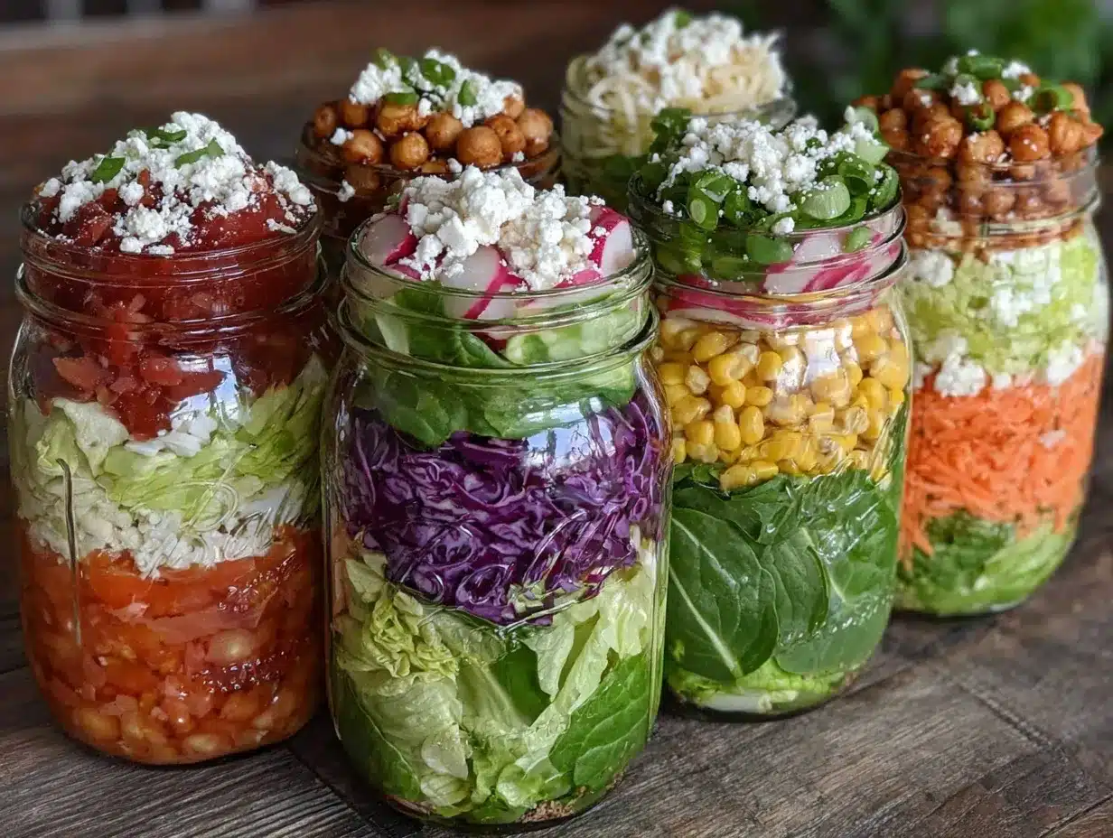 fresh sunday meal prep salad jars preparation steps