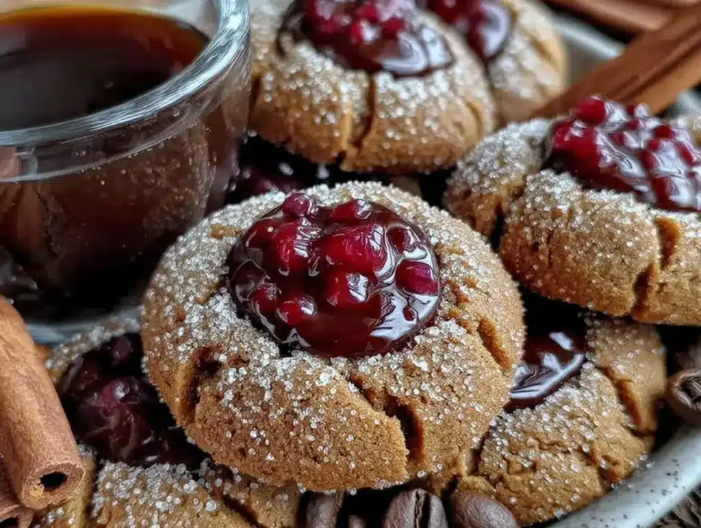 gingerbread latte thumbprint cookies - featured image