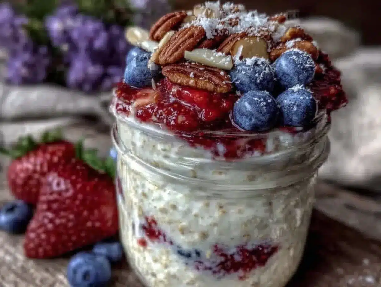 healthy Greek yogurt overnight oats preparation steps