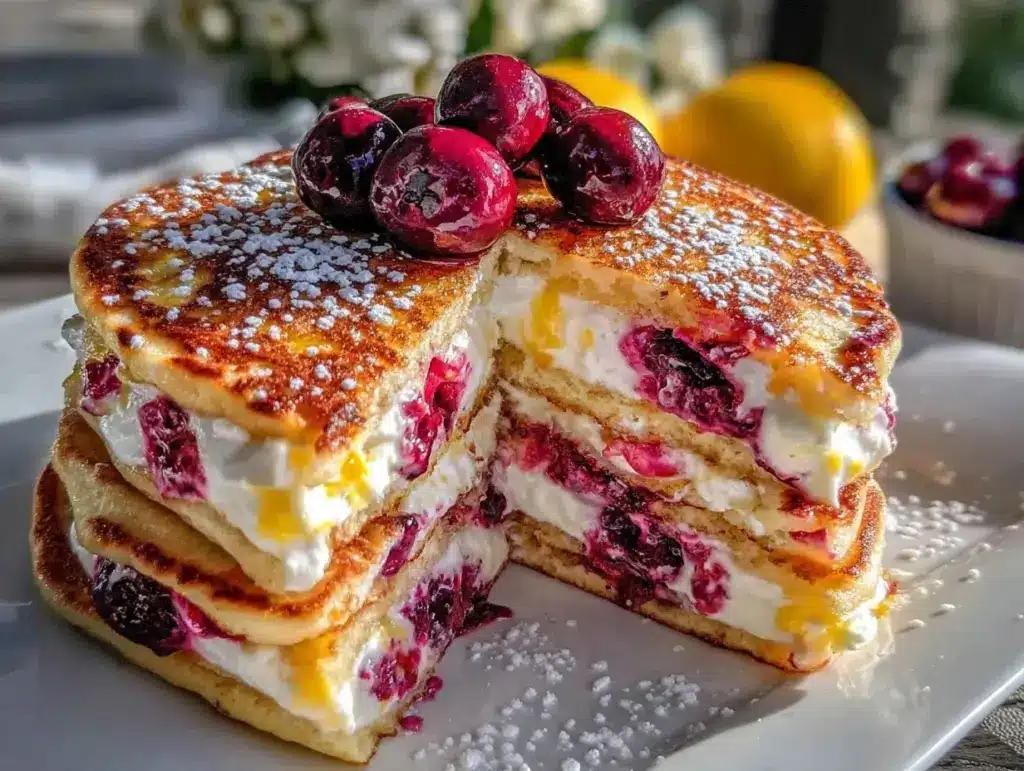 lemon blueberry Easter egg stuffed pancakes - featured image