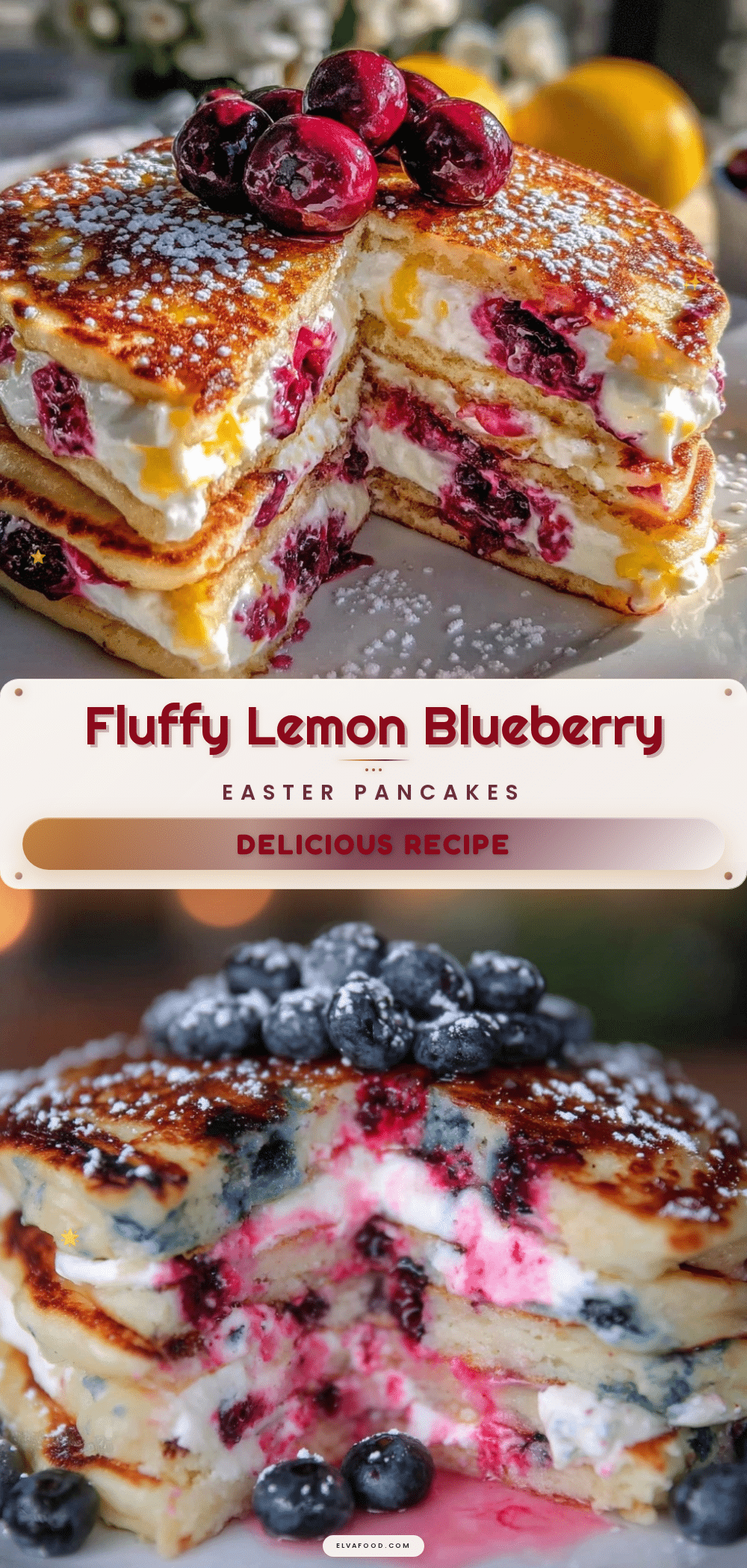 lemon blueberry Easter egg stuffed pancakes recipe